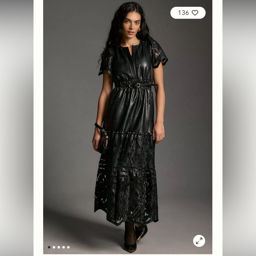 Anthropologie The Somerset Maxi Dress: Faux Leather Embroidered Edition Size XLP